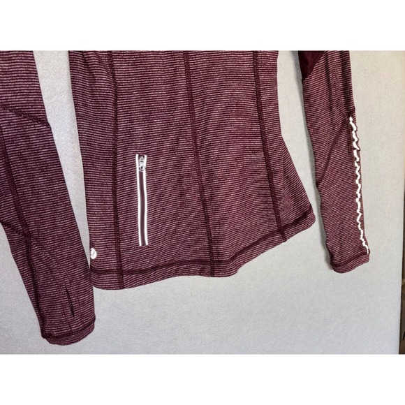 Lululemon Athletica Sz 4 Striped Long Sleeve Thumbhole Zip Pocket Workout Top - Picture 4 of 8